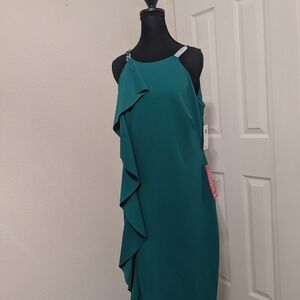 Ralph Lauren Green Maxi Dress Ruffle Detail Sleeveless NWT Size 12